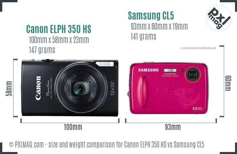 Canon ELPH 350 HS vs Samsung CL5 size comparison