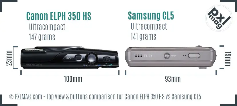 Canon ELPH 350 HS vs Samsung CL5 top view buttons comparison