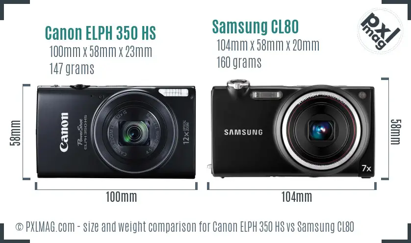 Canon ELPH 350 HS vs Samsung CL80 size comparison