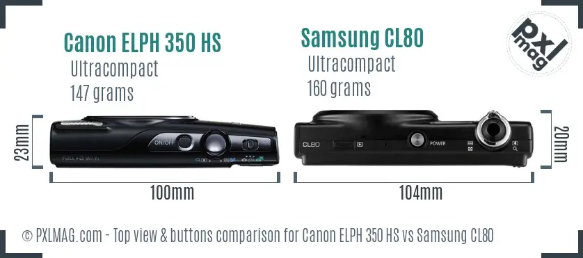 Canon ELPH 350 HS vs Samsung CL80 top view buttons comparison