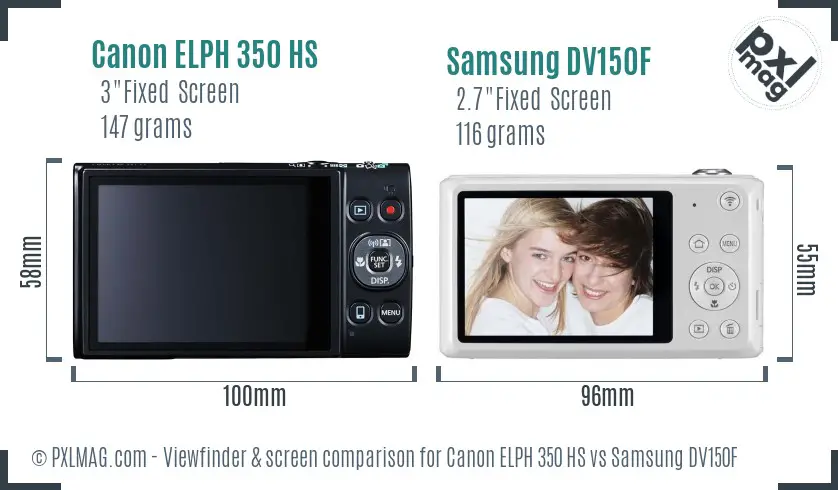 Canon ELPH 350 HS vs Samsung DV150F Screen and Viewfinder comparison