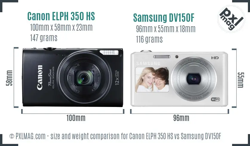 Canon ELPH 350 HS vs Samsung DV150F size comparison