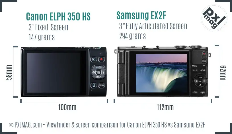 Canon ELPH 350 HS vs Samsung EX2F Screen and Viewfinder comparison