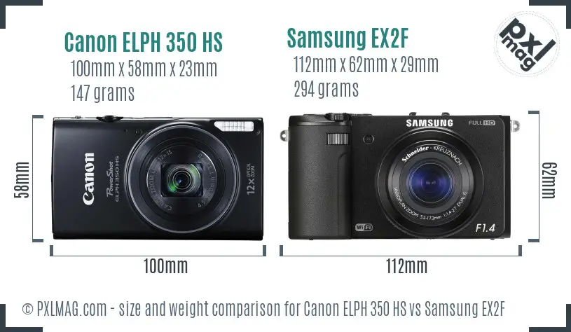 Canon ELPH 350 HS vs Samsung EX2F size comparison