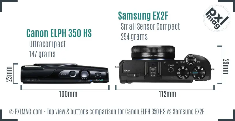 Canon ELPH 350 HS vs Samsung EX2F top view buttons comparison