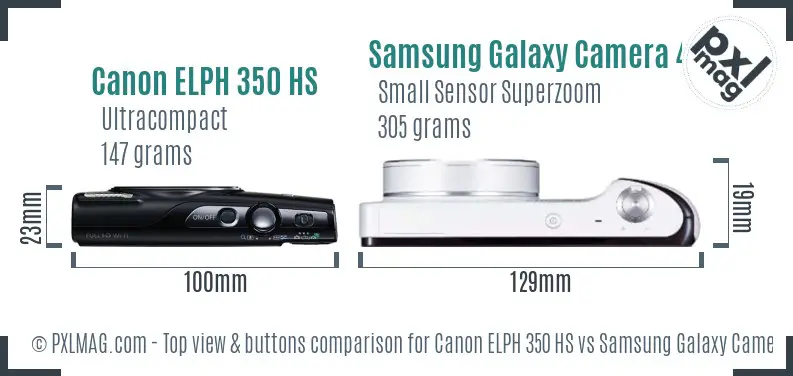 Canon ELPH 350 HS vs Samsung Galaxy Camera 4G top view buttons comparison