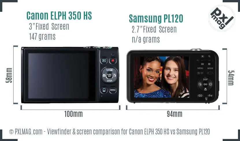 Canon ELPH 350 HS vs Samsung PL120 Screen and Viewfinder comparison