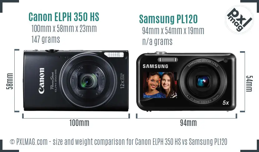 Canon ELPH 350 HS vs Samsung PL120 size comparison