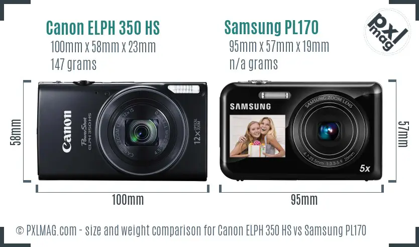 Canon ELPH 350 HS vs Samsung PL170 size comparison