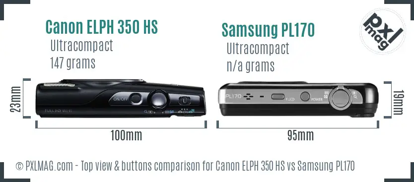 Canon ELPH 350 HS vs Samsung PL170 top view buttons comparison