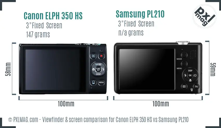 Canon ELPH 350 HS vs Samsung PL210 Screen and Viewfinder comparison