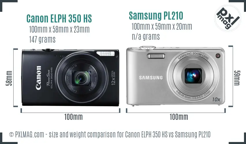 Canon ELPH 350 HS vs Samsung PL210 size comparison
