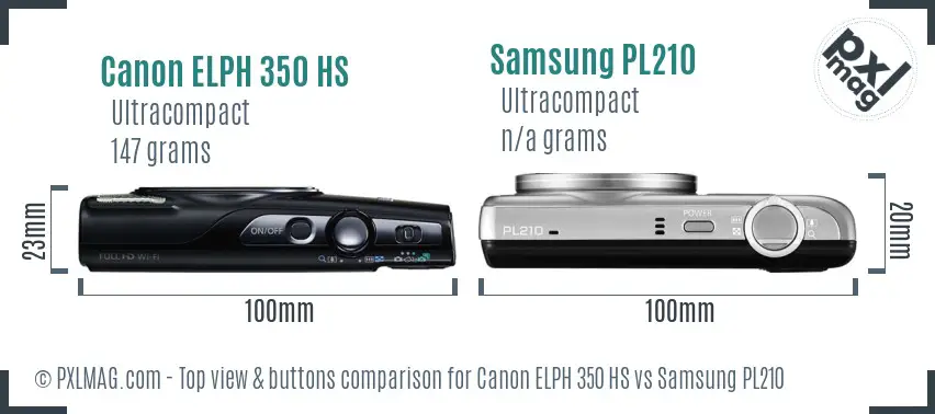 Canon ELPH 350 HS vs Samsung PL210 top view buttons comparison