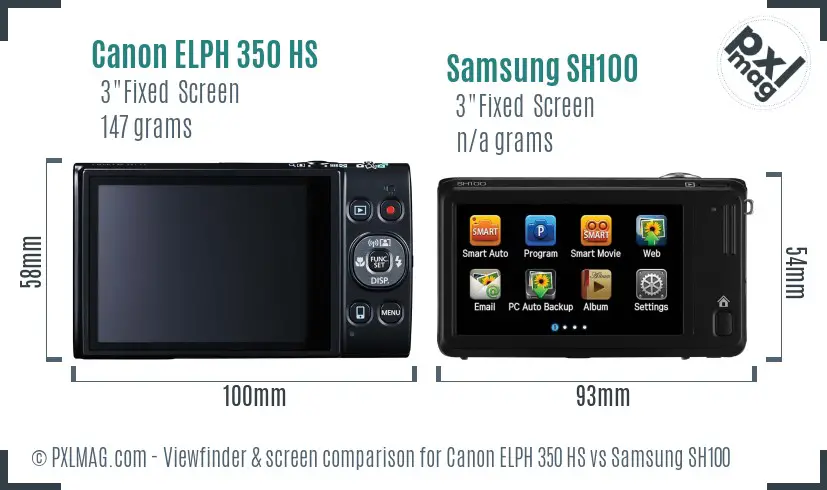 Canon ELPH 350 HS vs Samsung SH100 Screen and Viewfinder comparison
