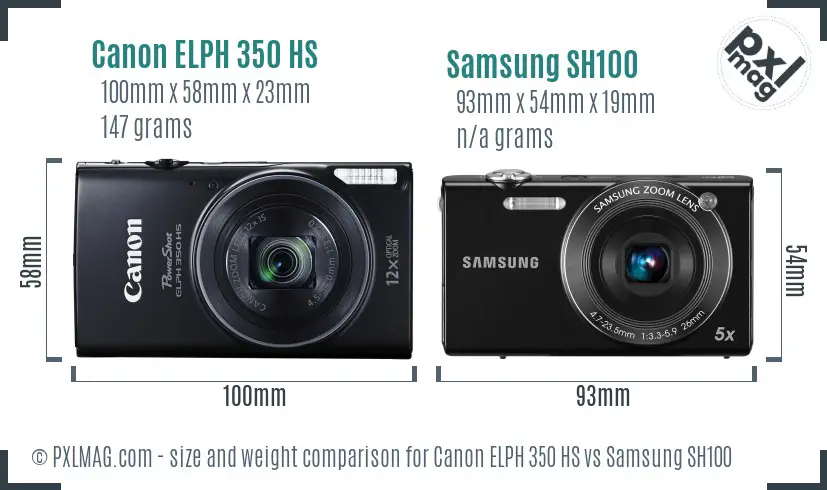 Canon ELPH 350 HS vs Samsung SH100 size comparison