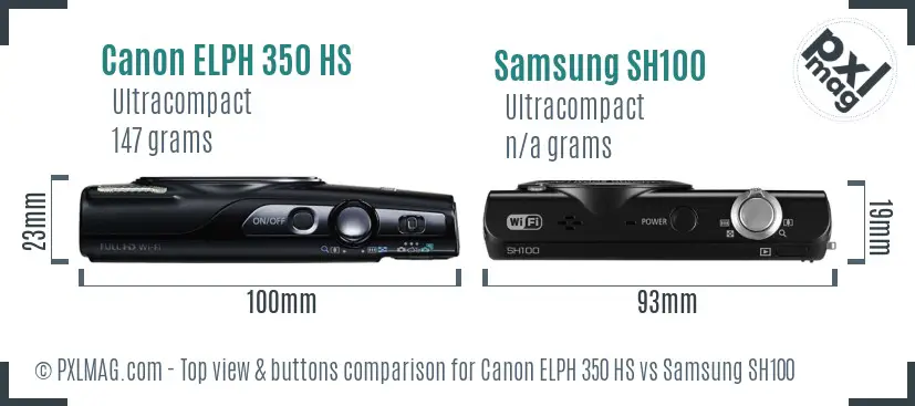 Canon ELPH 350 HS vs Samsung SH100 top view buttons comparison