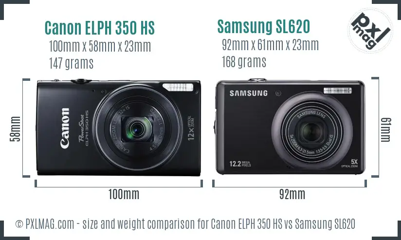 Canon ELPH 350 HS vs Samsung SL620 size comparison