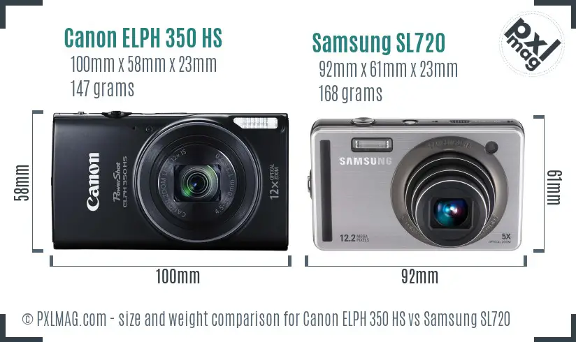 Canon ELPH 350 HS vs Samsung SL720 size comparison
