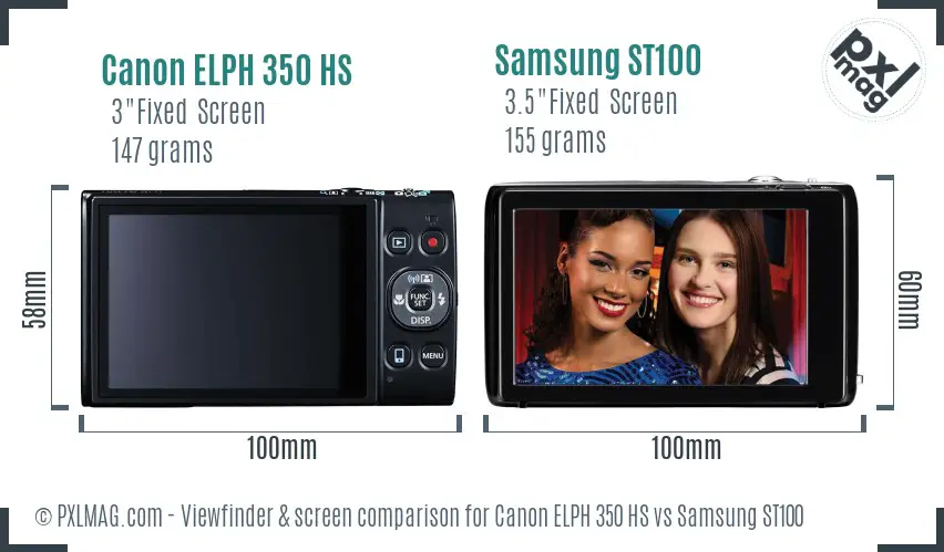 Canon ELPH 350 HS vs Samsung ST100 Screen and Viewfinder comparison