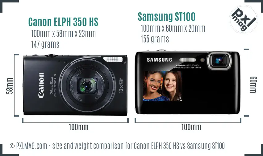 Canon ELPH 350 HS vs Samsung ST100 size comparison