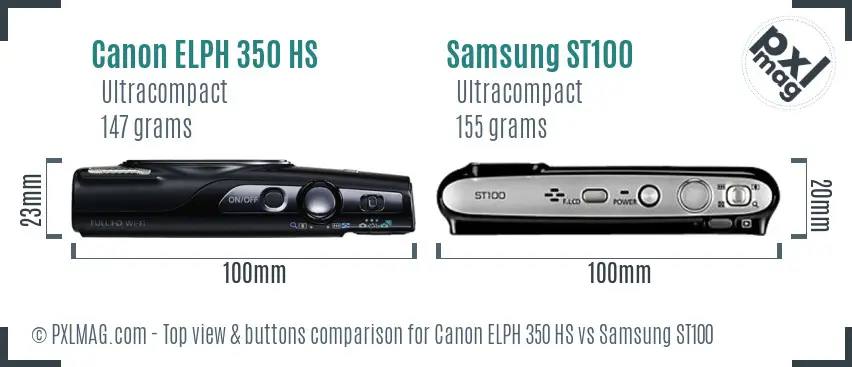 Canon ELPH 350 HS vs Samsung ST100 top view buttons comparison
