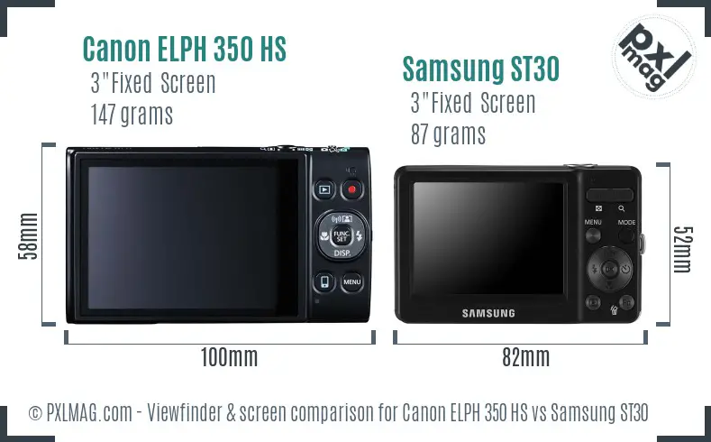 Canon ELPH 350 HS vs Samsung ST30 Screen and Viewfinder comparison