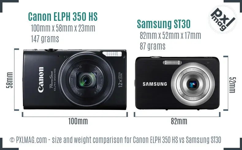 Canon ELPH 350 HS vs Samsung ST30 size comparison