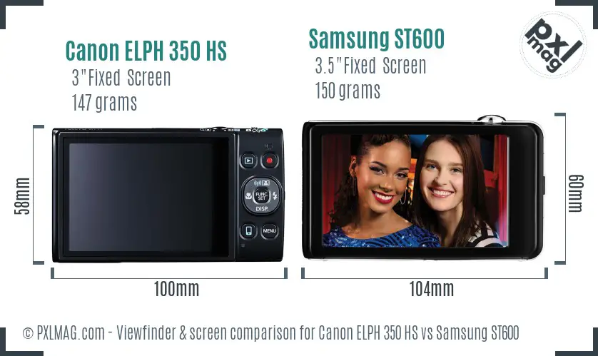 Canon ELPH 350 HS vs Samsung ST600 Screen and Viewfinder comparison