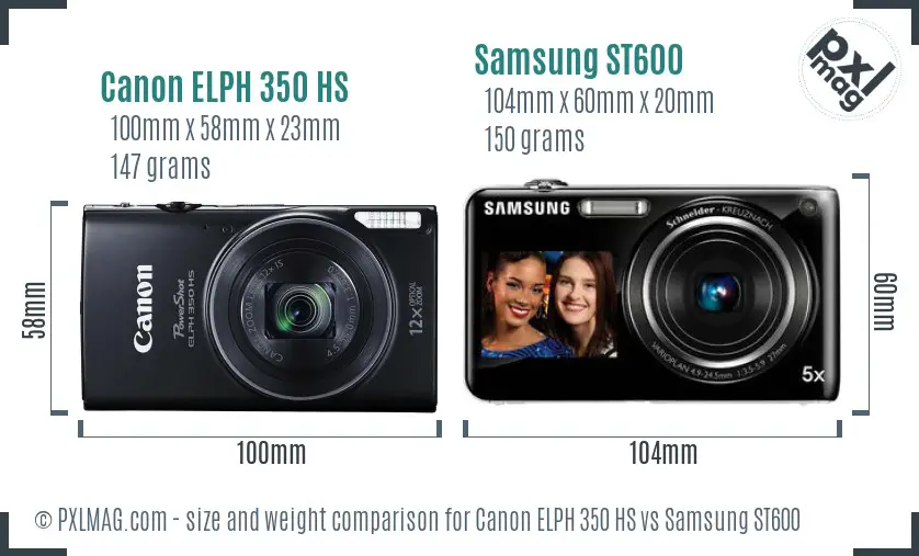 Canon ELPH 350 HS vs Samsung ST600 size comparison