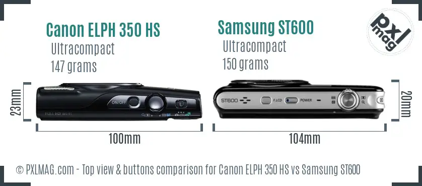 Canon ELPH 350 HS vs Samsung ST600 top view buttons comparison