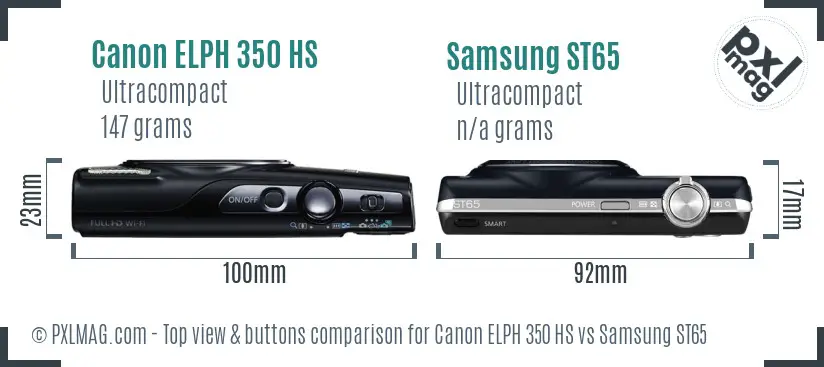 Canon ELPH 350 HS vs Samsung ST65 top view buttons comparison