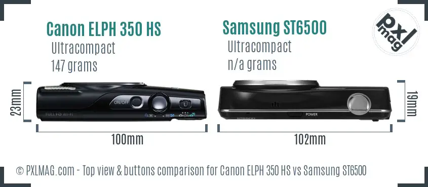 Canon ELPH 350 HS vs Samsung ST6500 top view buttons comparison