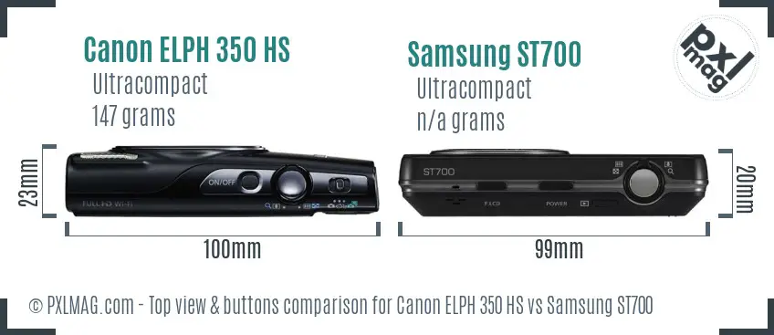 Canon ELPH 350 HS vs Samsung ST700 top view buttons comparison