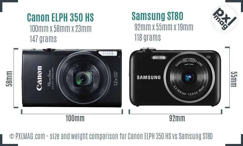 Canon ELPH 350 HS vs Samsung ST80 size comparison