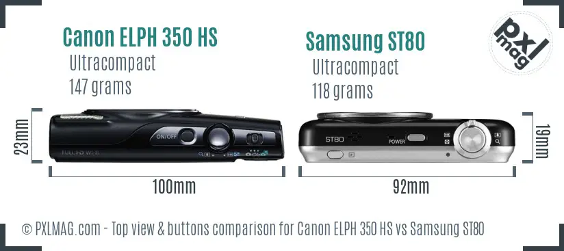 Canon ELPH 350 HS vs Samsung ST80 top view buttons comparison