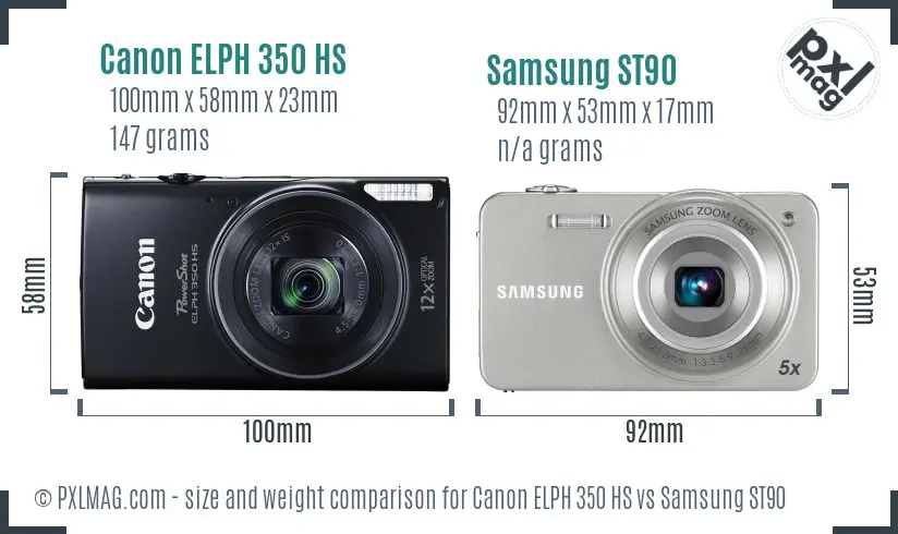 Canon ELPH 350 HS vs Samsung ST90 size comparison