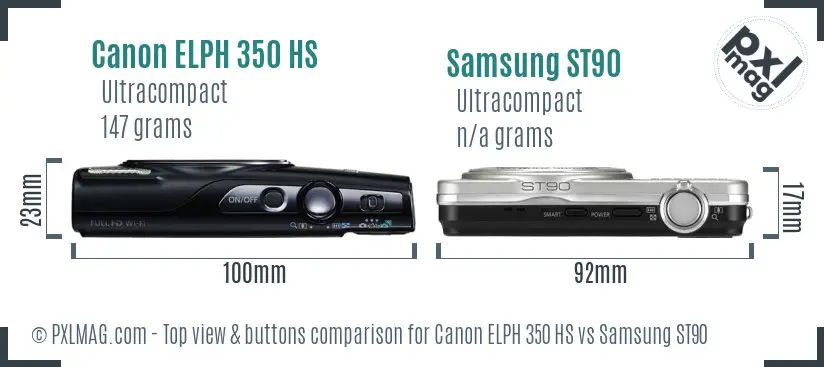 Canon ELPH 350 HS vs Samsung ST90 top view buttons comparison