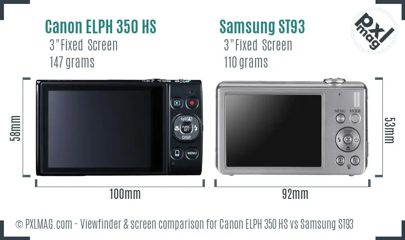 Canon ELPH 350 HS vs Samsung ST93 Screen and Viewfinder comparison