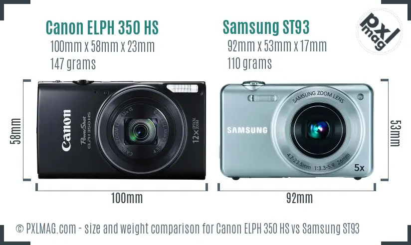 Canon ELPH 350 HS vs Samsung ST93 size comparison