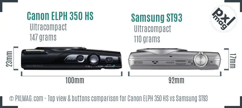 Canon ELPH 350 HS vs Samsung ST93 top view buttons comparison