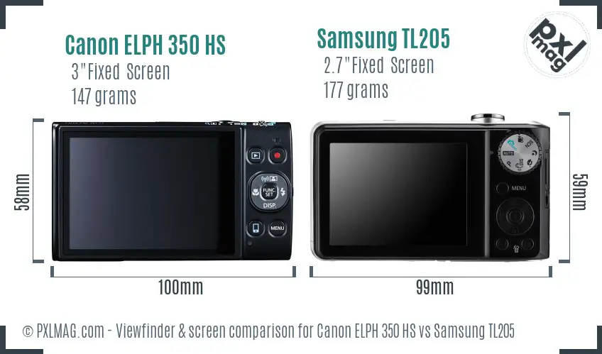 Canon ELPH 350 HS vs Samsung TL205 Screen and Viewfinder comparison