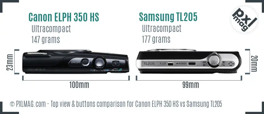Canon ELPH 350 HS vs Samsung TL205 top view buttons comparison