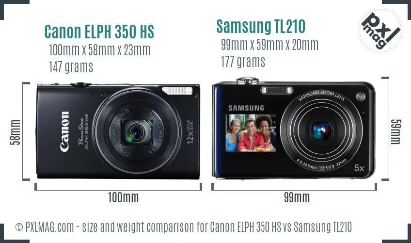 Canon ELPH 350 HS vs Samsung TL210 size comparison