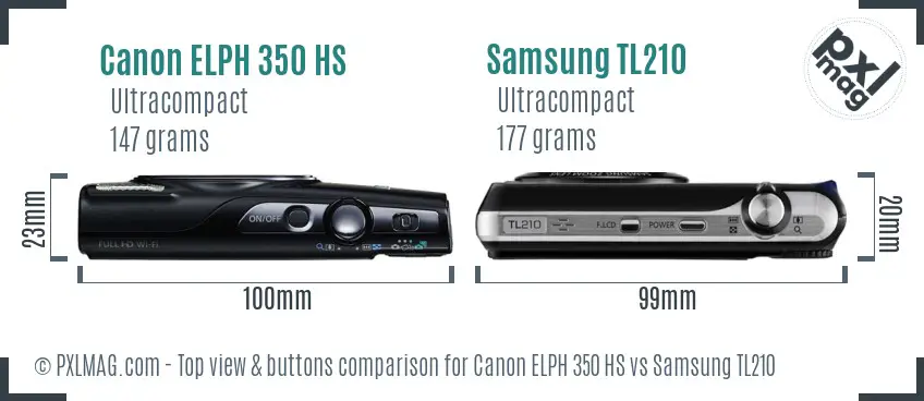 Canon ELPH 350 HS vs Samsung TL210 top view buttons comparison