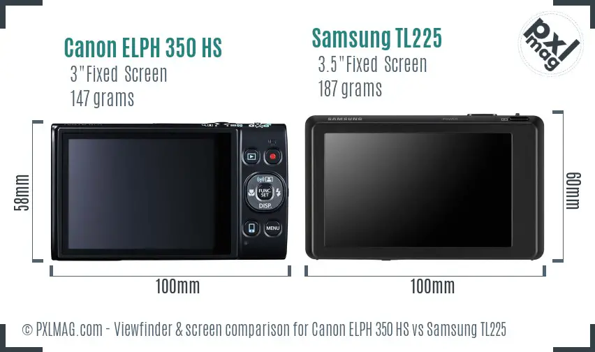 Canon ELPH 350 HS vs Samsung TL225 Screen and Viewfinder comparison