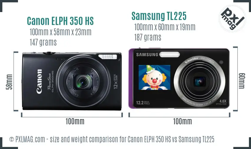Canon ELPH 350 HS vs Samsung TL225 size comparison