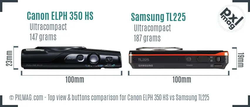 Canon ELPH 350 HS vs Samsung TL225 top view buttons comparison