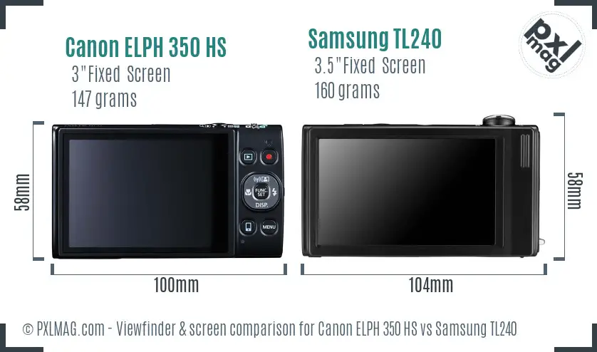 Canon ELPH 350 HS vs Samsung TL240 Screen and Viewfinder comparison