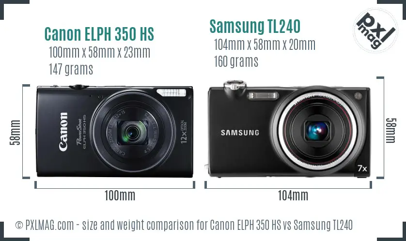 Canon ELPH 350 HS vs Samsung TL240 size comparison