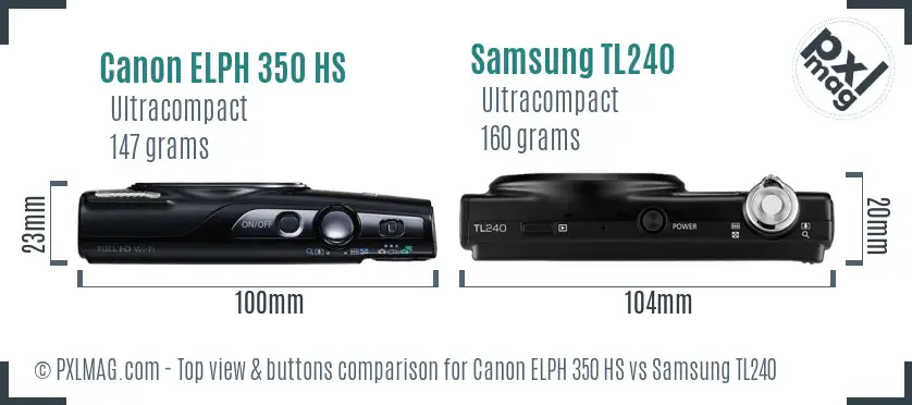 Canon ELPH 350 HS vs Samsung TL240 top view buttons comparison
